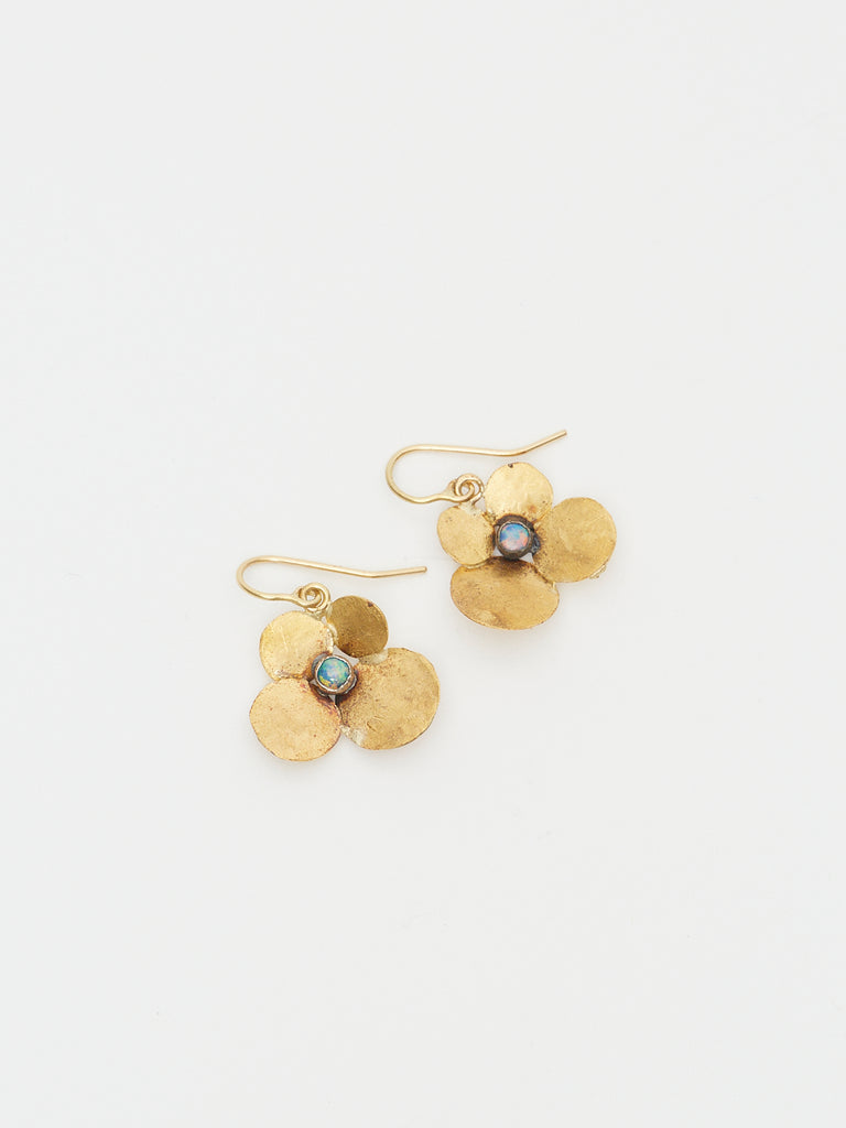 Hydrangea Earrings in 24k and 18k Yellow Gold with Silver and Opal