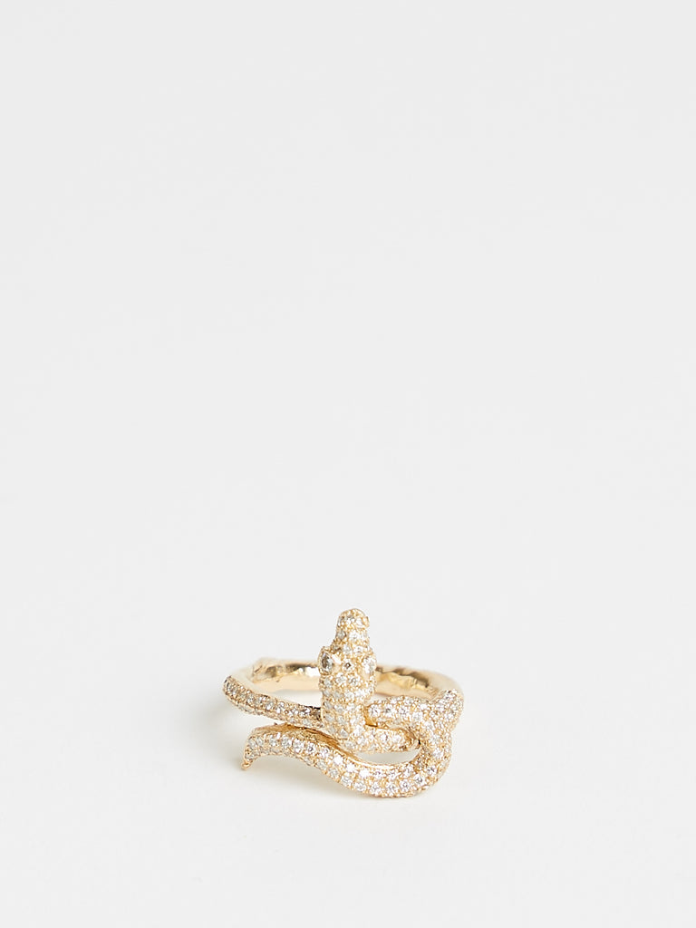 Alice Waese Snake Ring in 14k Yellow Gold with White Diamond Pave