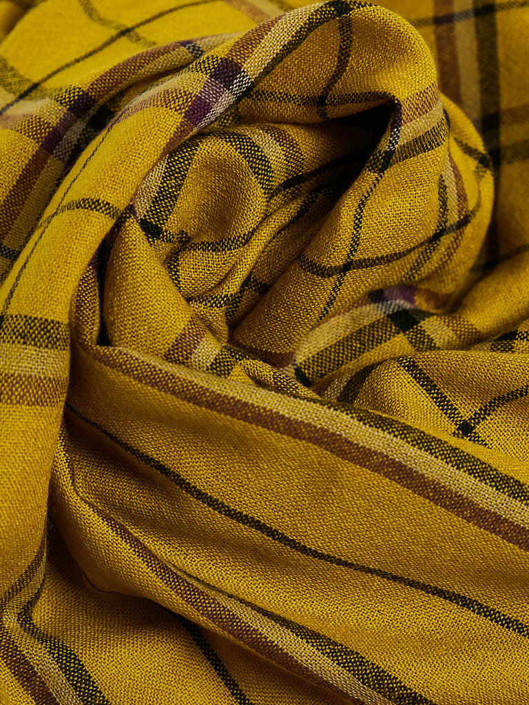 Denis Colomb Kita Plaid Stole in Anis, Plum Purple, Dust Brown and Black