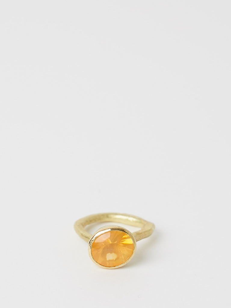 Disa Allsopp 18k Gold Organic Ring with Oval Fire Opal Cabouchon Top Faceted Underneath