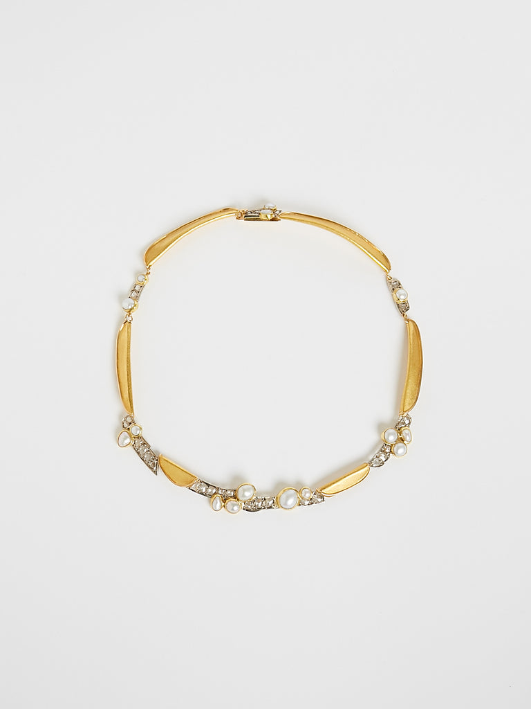 Fanourakis Necklace in 22k and 18k Yellow Gold with 3.2ct Pearls and 20ct White Diamonds