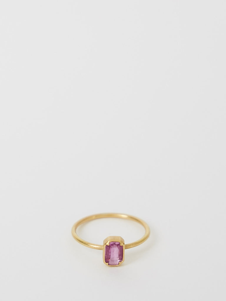  Gabriella Kiss Pink Emerald Cut Sapphire Ring in 18k Yellow Gold