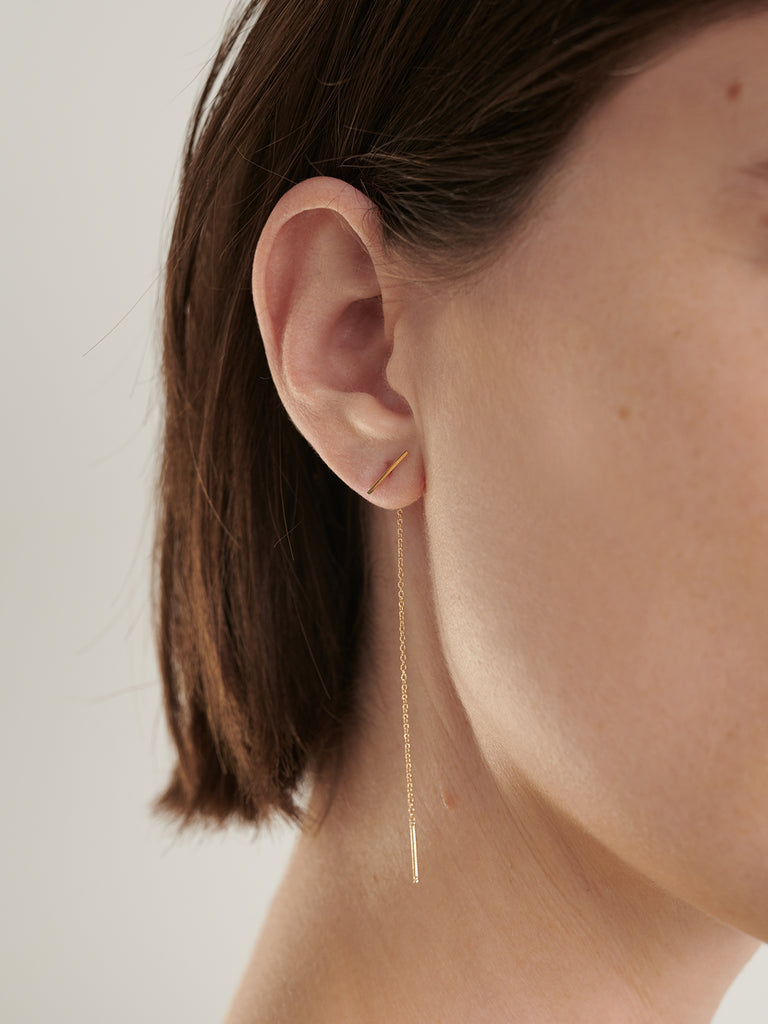 Kathleen Whitaker Staple and Chain Earring in 14k Yellow Gold