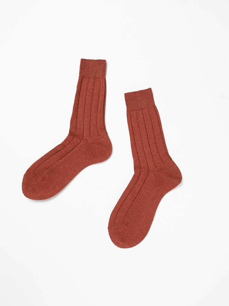 Maria La Rosa Ribbed Cashmere Socks in Cuoio