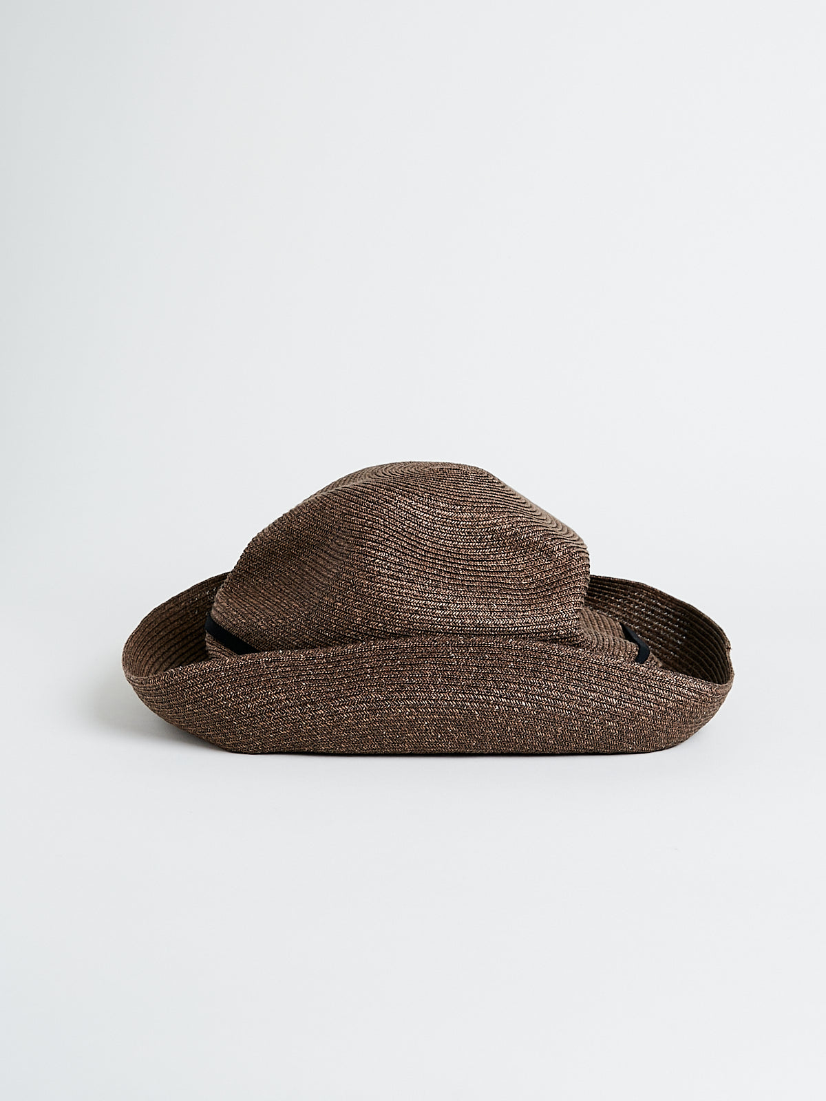 Boxed Hat 11cm Brim Grosgrain Ribbon in Dark Brown/Black