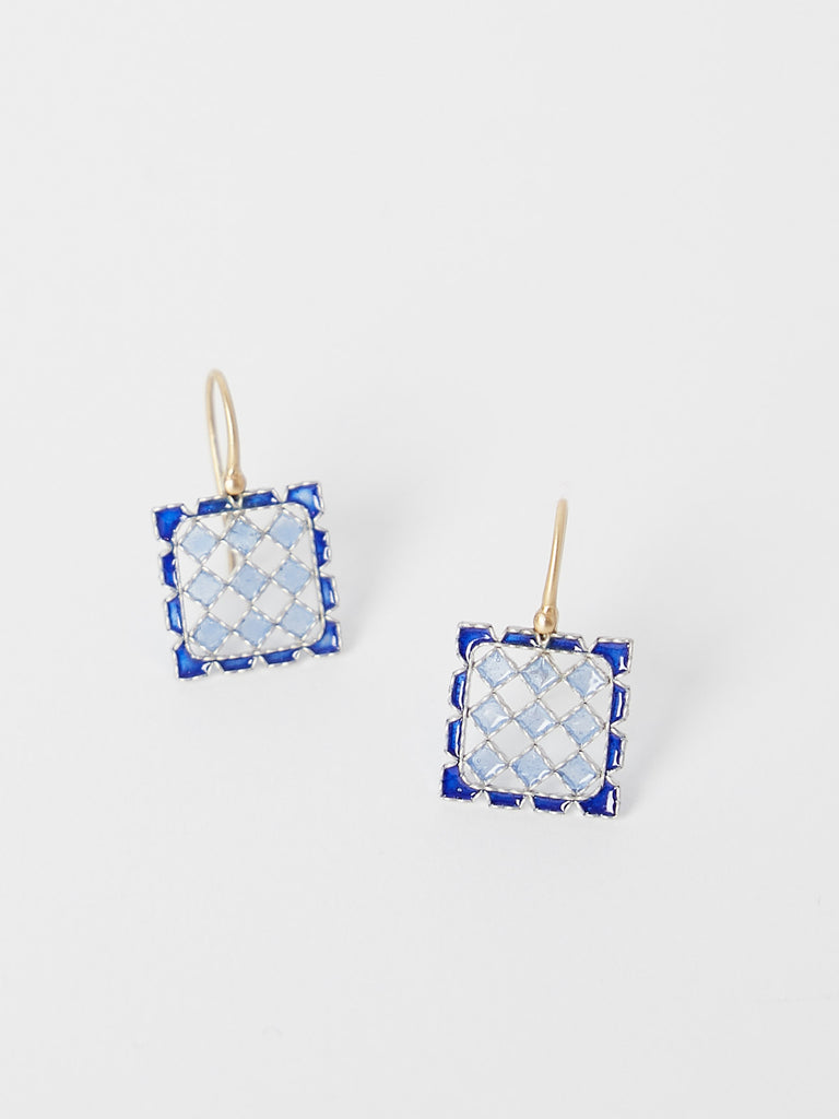 Nikolle Radi - Prism Plique-A-Jour Earrings in Platinum and 18k Gold with Prussian Blue and Opalescent Enamel