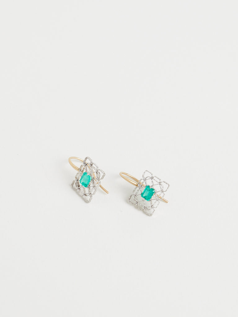 Nikolle Radi Colombian Emerald Frame Earrings in 18k Yellow Gold and Platinum