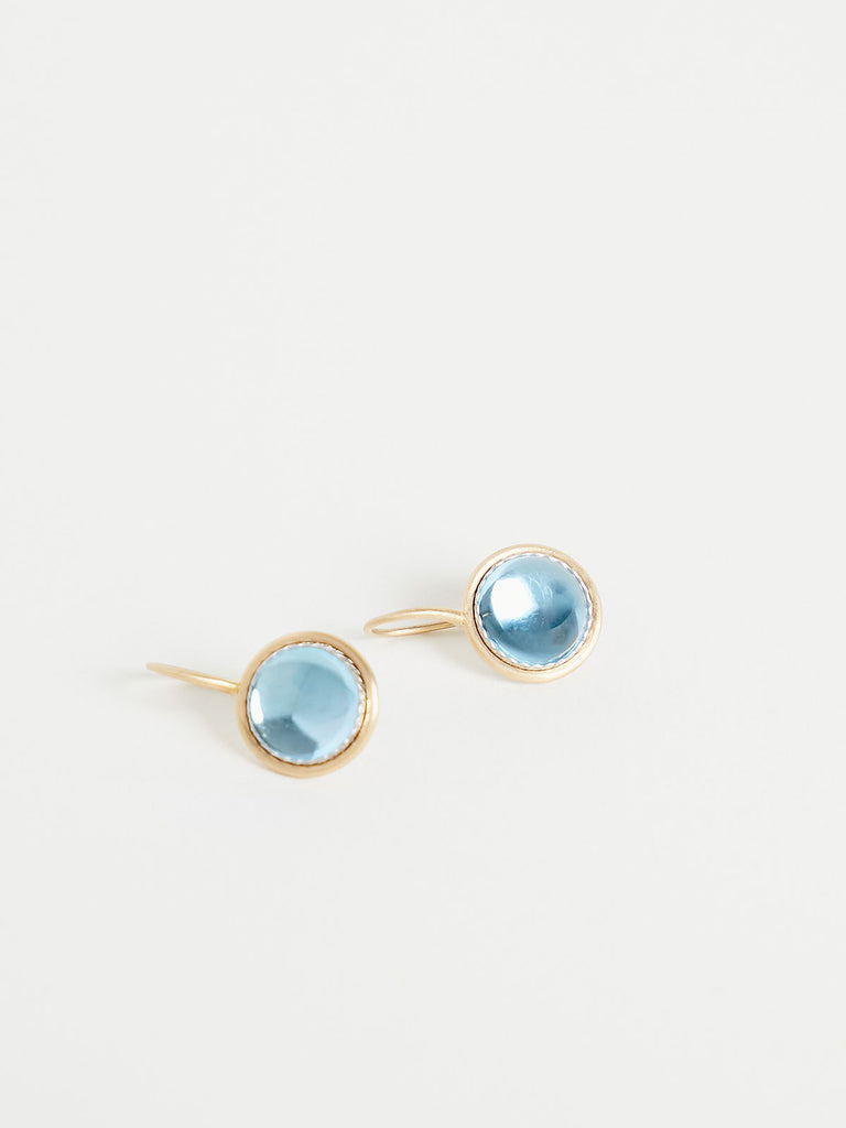 Nikolle Radi Round 10mm Blue Cabochon Topaz Earrings in 18k Yellow Gold and Platinum