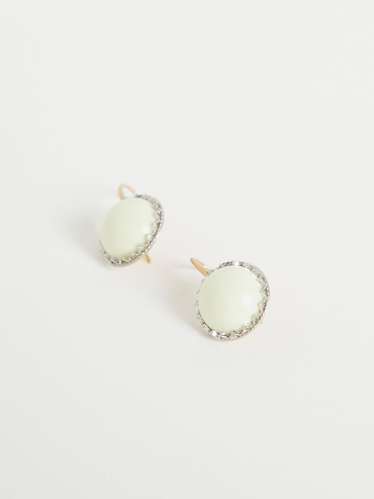 Nikolle Radi Round Lacy 14mm Chrysoprase Cabochon Earrings in 18k Yellow Gold and Platinum