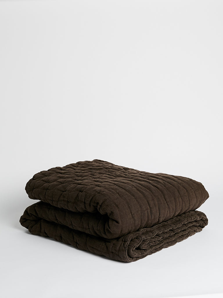 Once Milano Wavy Linen Blanket in Brown