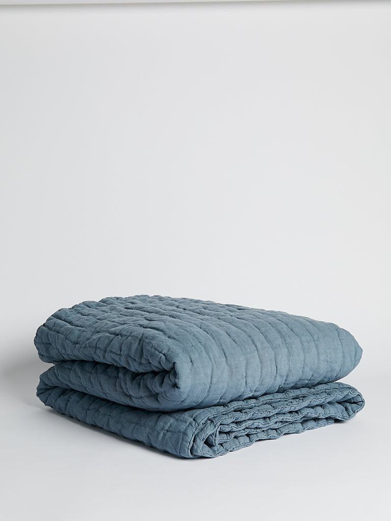 Once Milano Wavy Linen Blanket in Light Blue