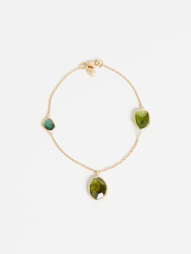 Pippa Small Gaia Three Stone Bracelet on 18k Gold with Green Tourmaline