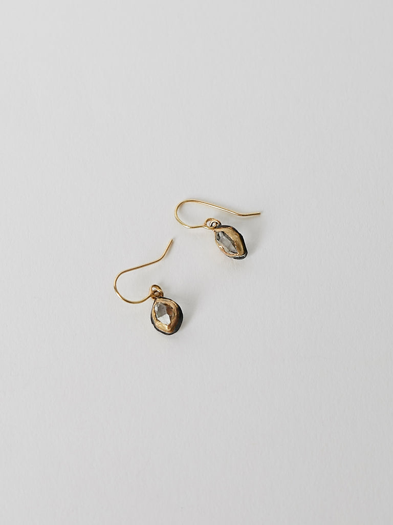 Judy Geib Single Drop Herkimer Diamond Earrings, Bezel Set, in Gold and Silver