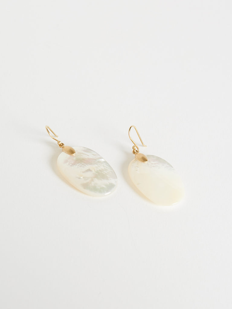 Ted Muehling Large Chip Earrings in White Mother of Pearl with 10k Yellow Gold Top