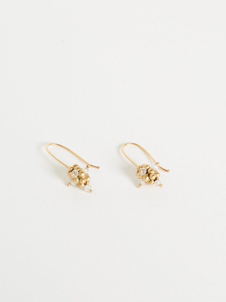 Ted Muehling Small Raspberry Clear Diamond Cluster Earrings in 14k Yellow Gold