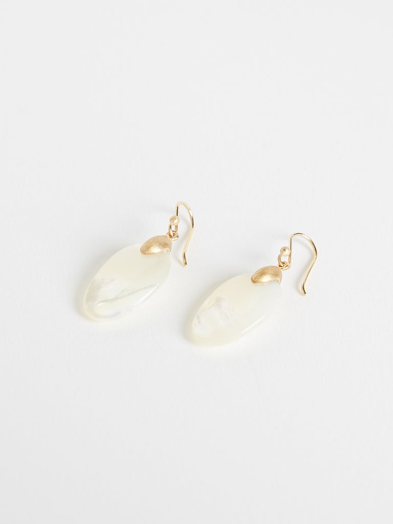 Ted Muehling Small Chip Earrings in 14k Yellow Gold with White Mother of Pearl