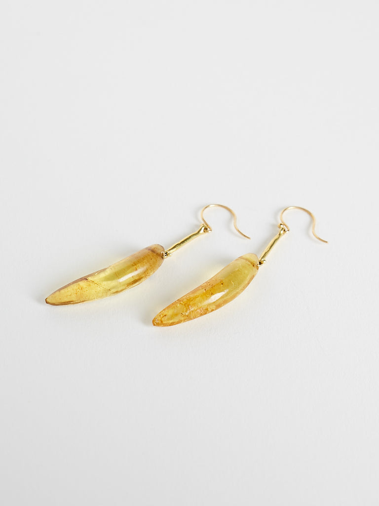 Ten Thousand Things Earrings in 18k Yellow Gold with Hand Cut Amber Horn